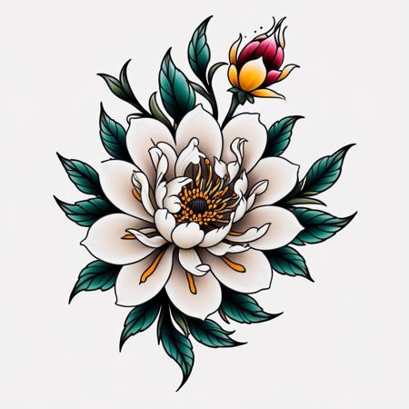 00153-1469488522-_lora_Traditional_Tattoos_0.65_ flowers in style of tr4dt4t, traditional tattoo, white background,.png